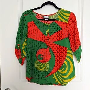 Vintage Manuheali'i Blouse w/4 Buttons in Front, and 3/4 Sleeves Sz S